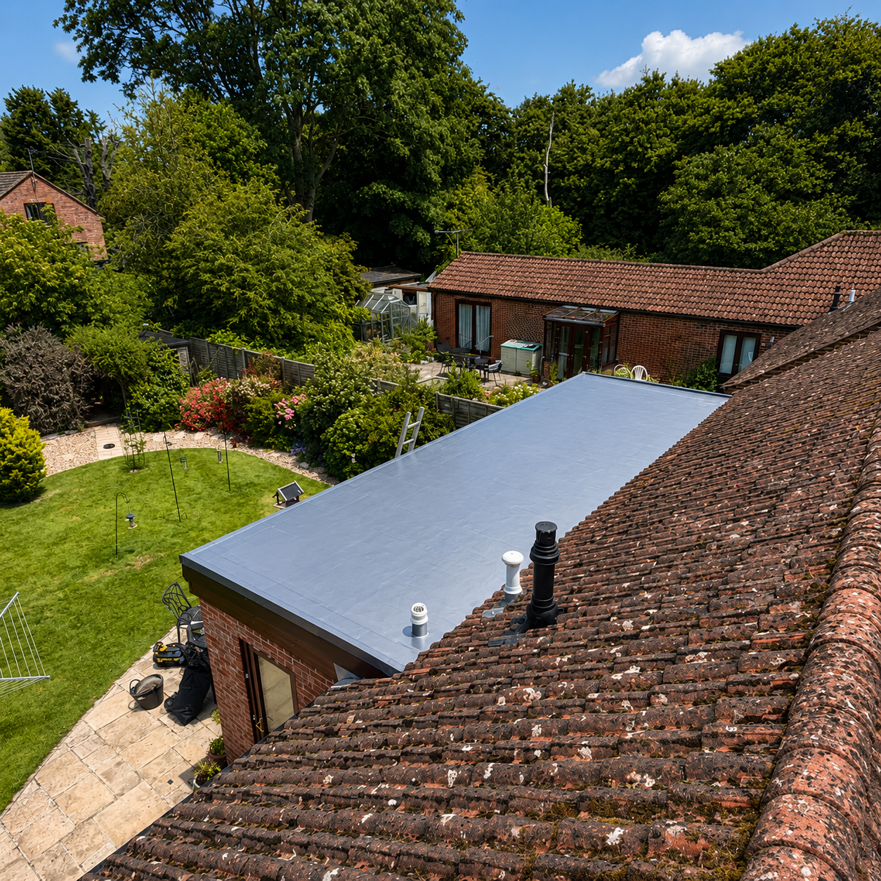 Extension flat roof overlay with added insulation upgrade in Fordingbridge