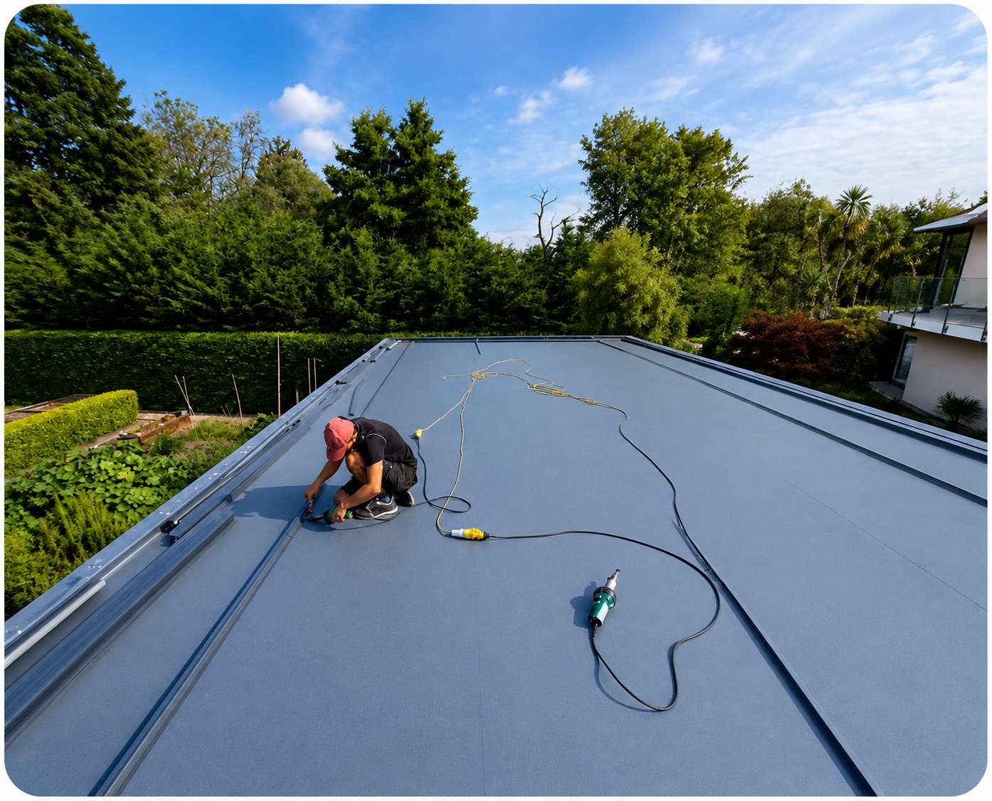 Solar-ready quadruple garage flat roof installation in Avon Castle, Dorset